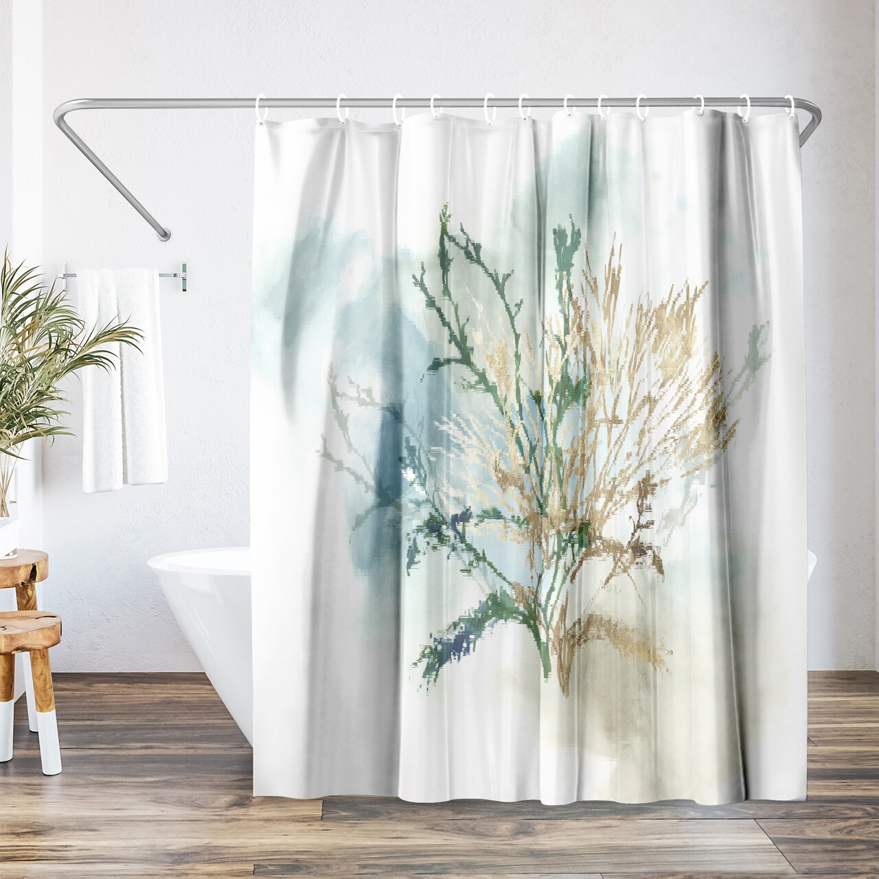 Americanflat 71" x 74" Shower Curtain, Green Coral II by PI Creative Art